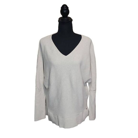 CALIA Oversized V-Neck Waffle Knit High-Low Sweater - Picture 1 of 7